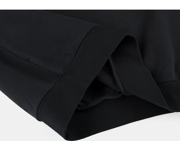 IDLT hoodie, black folded ribbed hem.