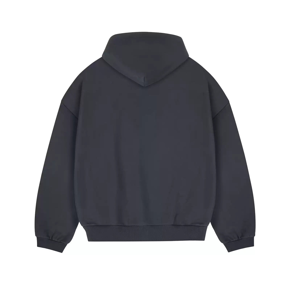 IDLT zip hoodie, dark gray back.