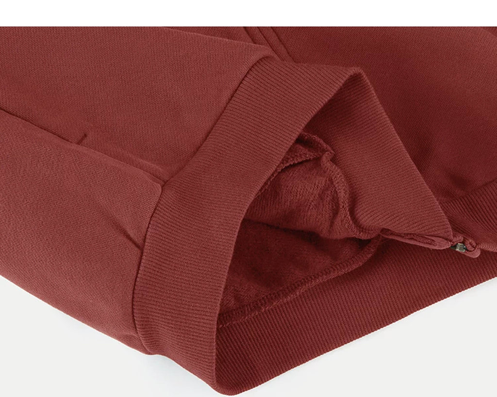 IDLT zip hoodie, red folded hem.