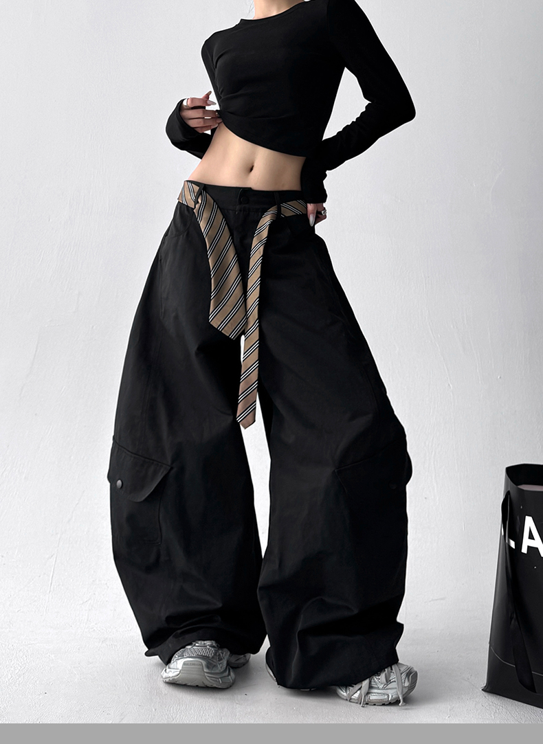 Detachable Belt High Waist Wide-Leg Cargo Pants