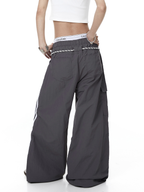 Rope-Waist Contrast Stripe Parachute Cargo Pants