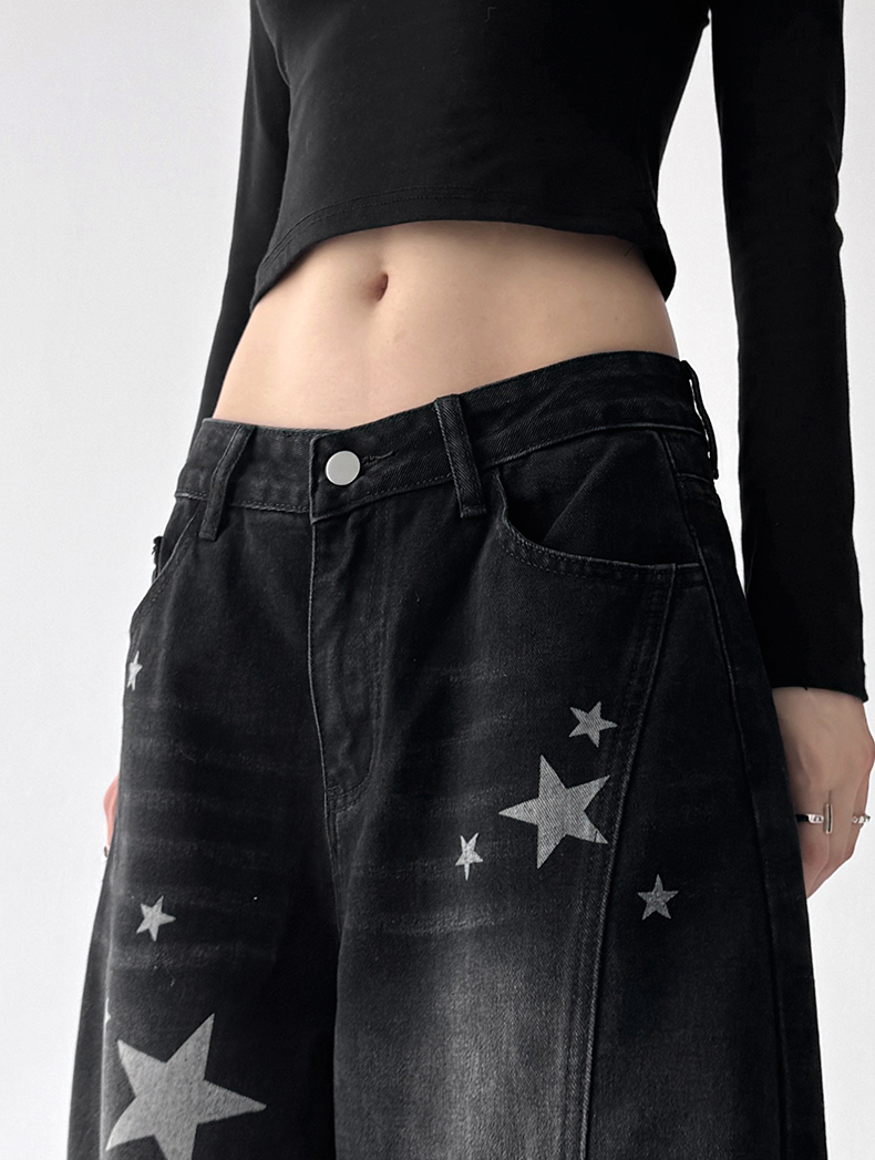 Star Graphic Washed Wide‑Leg Jeans