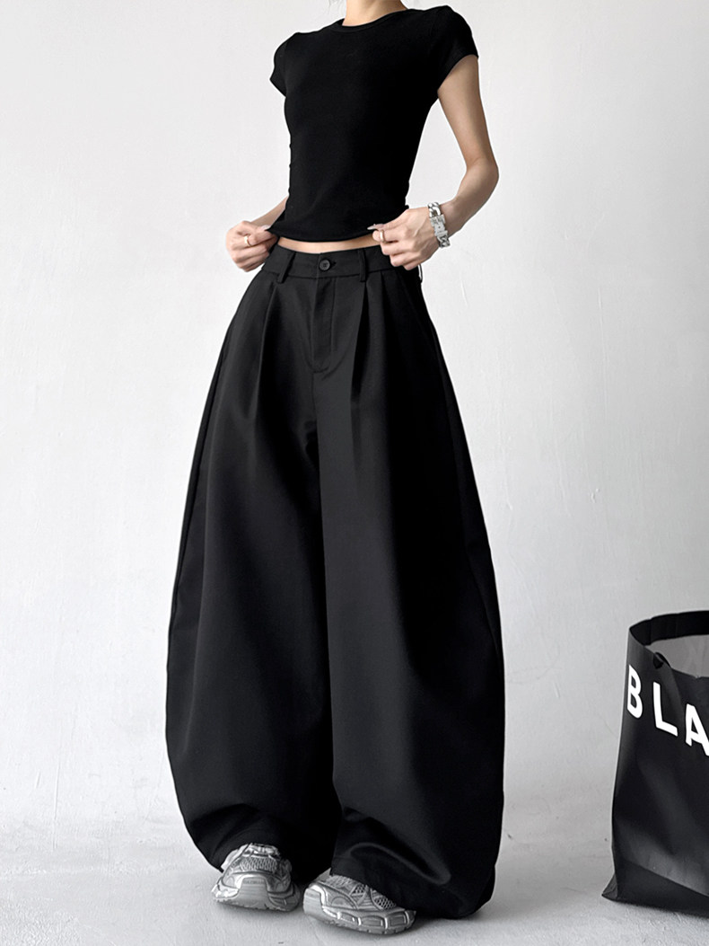 Draped Fit Pleated Wide Leg Trousers