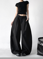 Draped Fit Pleated Wide Leg Trousers