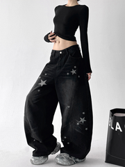 Star Graphic Washed Wide‑Leg Jeans
