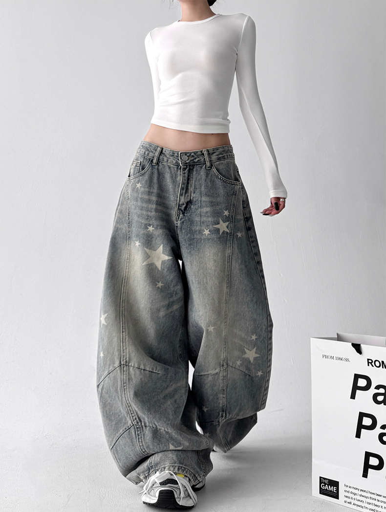 Star Graphic Washed Wide‑Leg Jeans