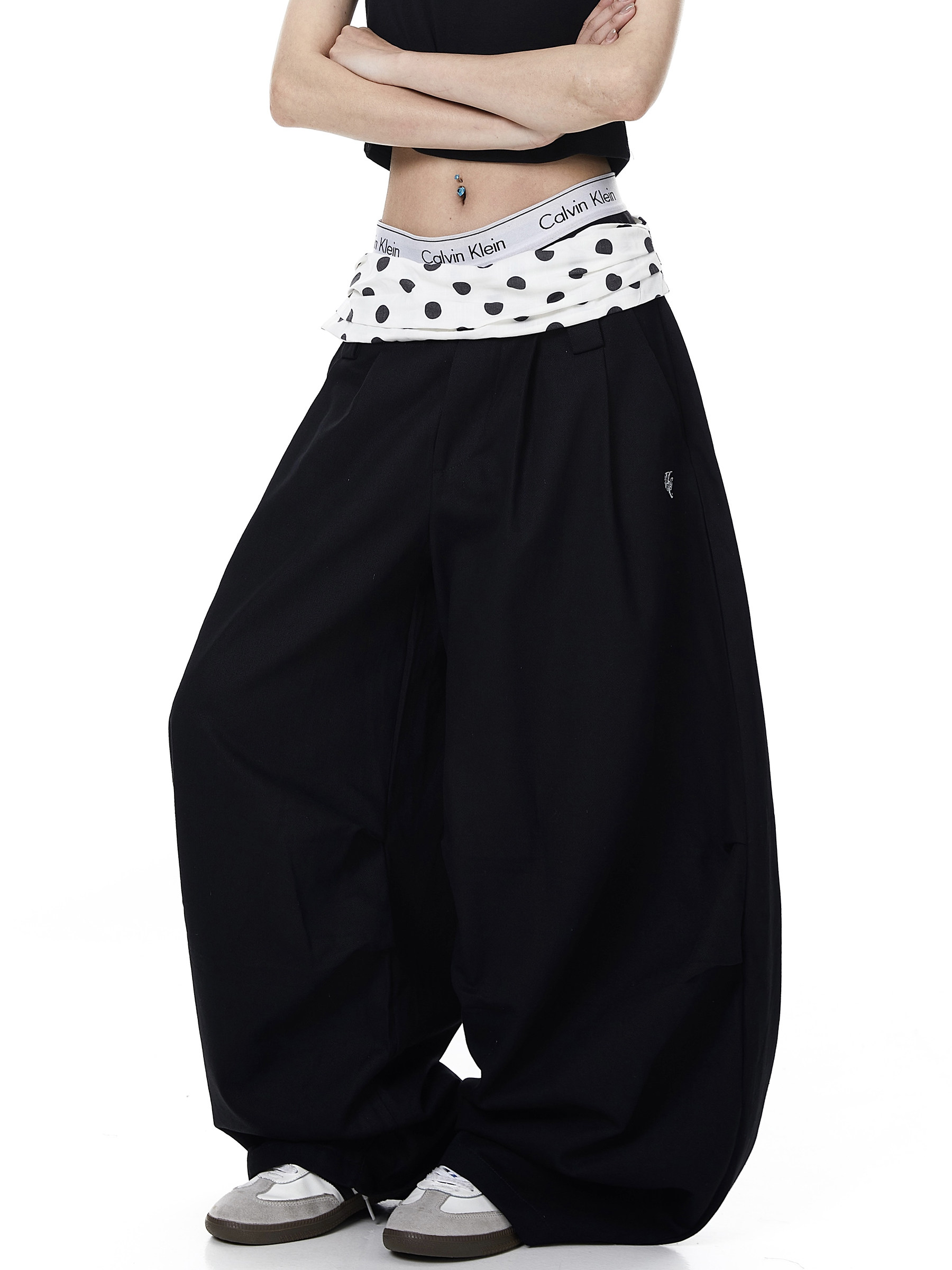Polka Dot Fold-Over Waist Parachute Pants