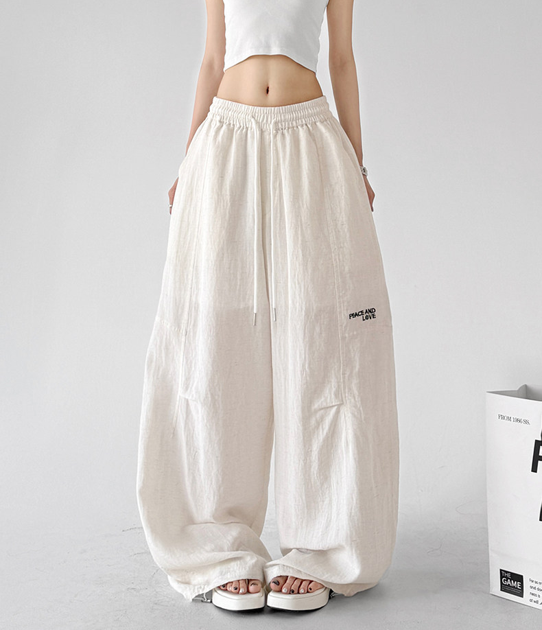 Linen-Blend Wide-Leg Drawstring Pants - CT212