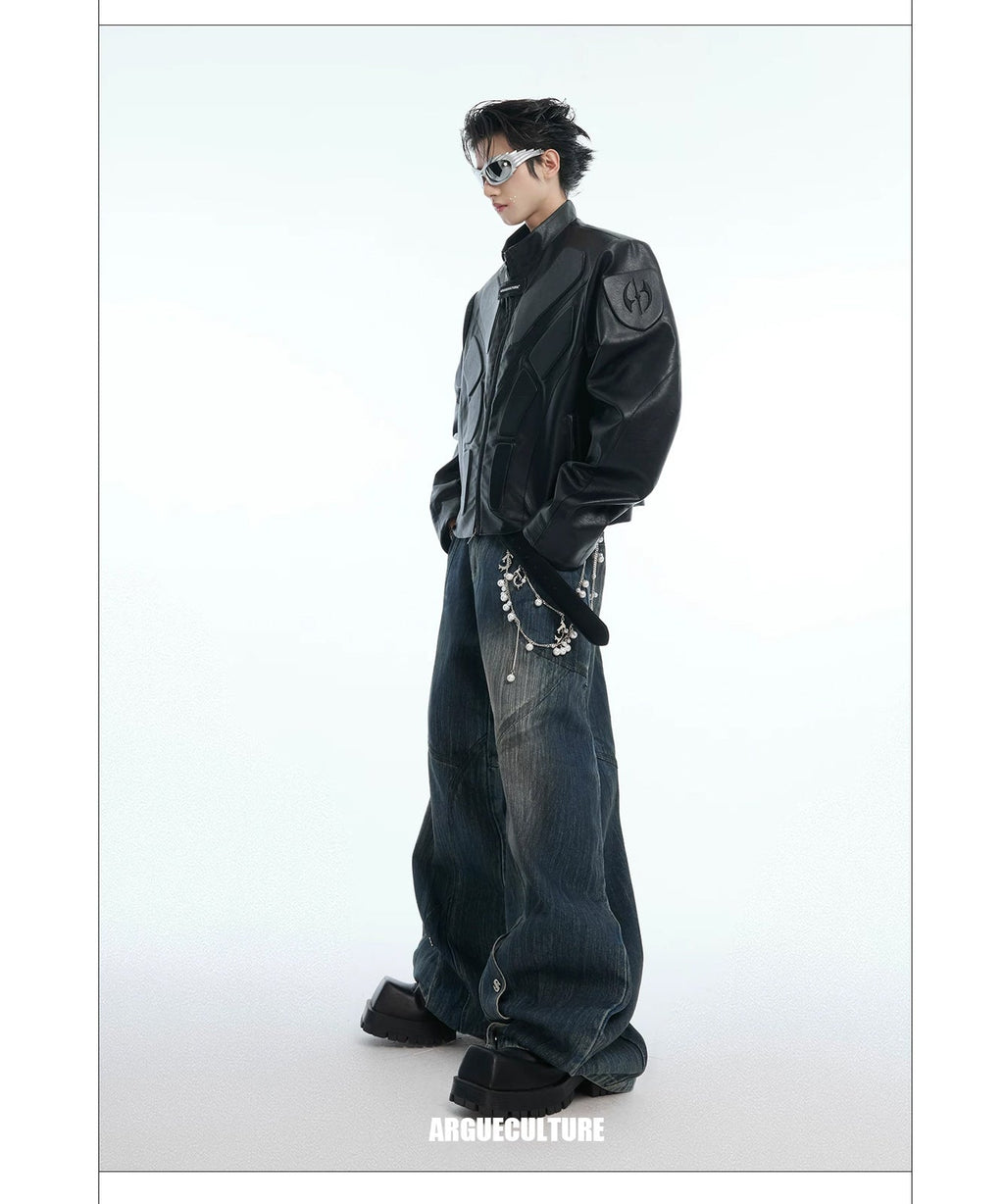 Embossed Panel Stand-Collar Moto Jacket - COPPING THREADS - Argue Culture