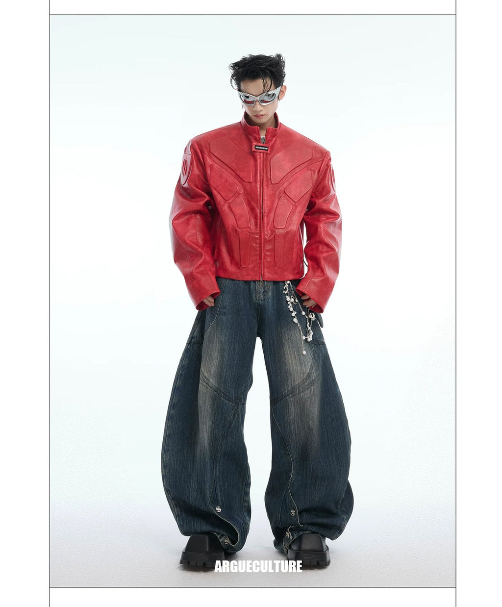 Embossed Panel Stand-Collar Moto Jacket - COPPING THREADS - Argue Culture
