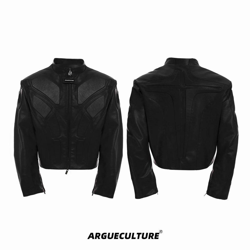 Embossed Panel Stand-Collar Moto Jacket - COPPING THREADS - Argue Culture