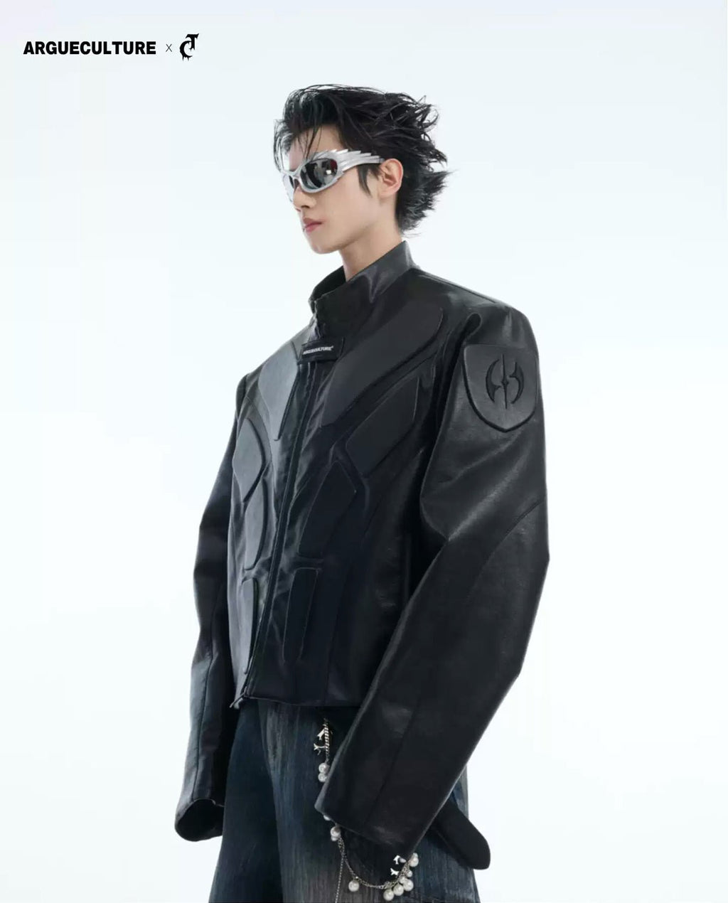 Embossed Panel Stand-Collar Moto Jacket - COPPING THREADS - Argue Culture