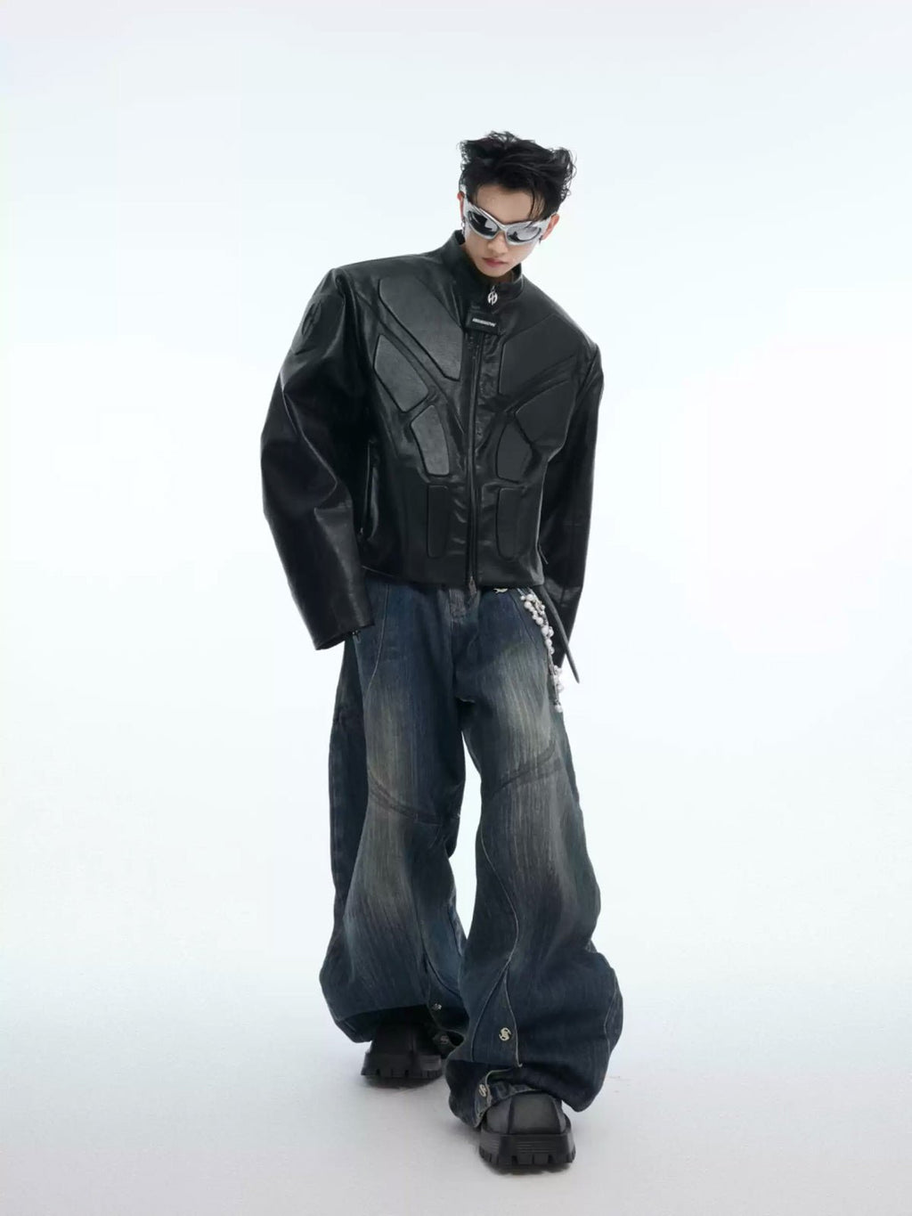 Embossed Panel Stand-Collar Moto Jacket - COPPING THREADS - Argue Culture