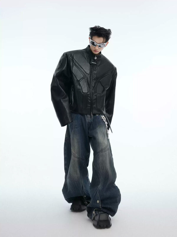 Embossed Panel Stand-Collar Moto Jacket - COPPING THREADS - Argue Culture