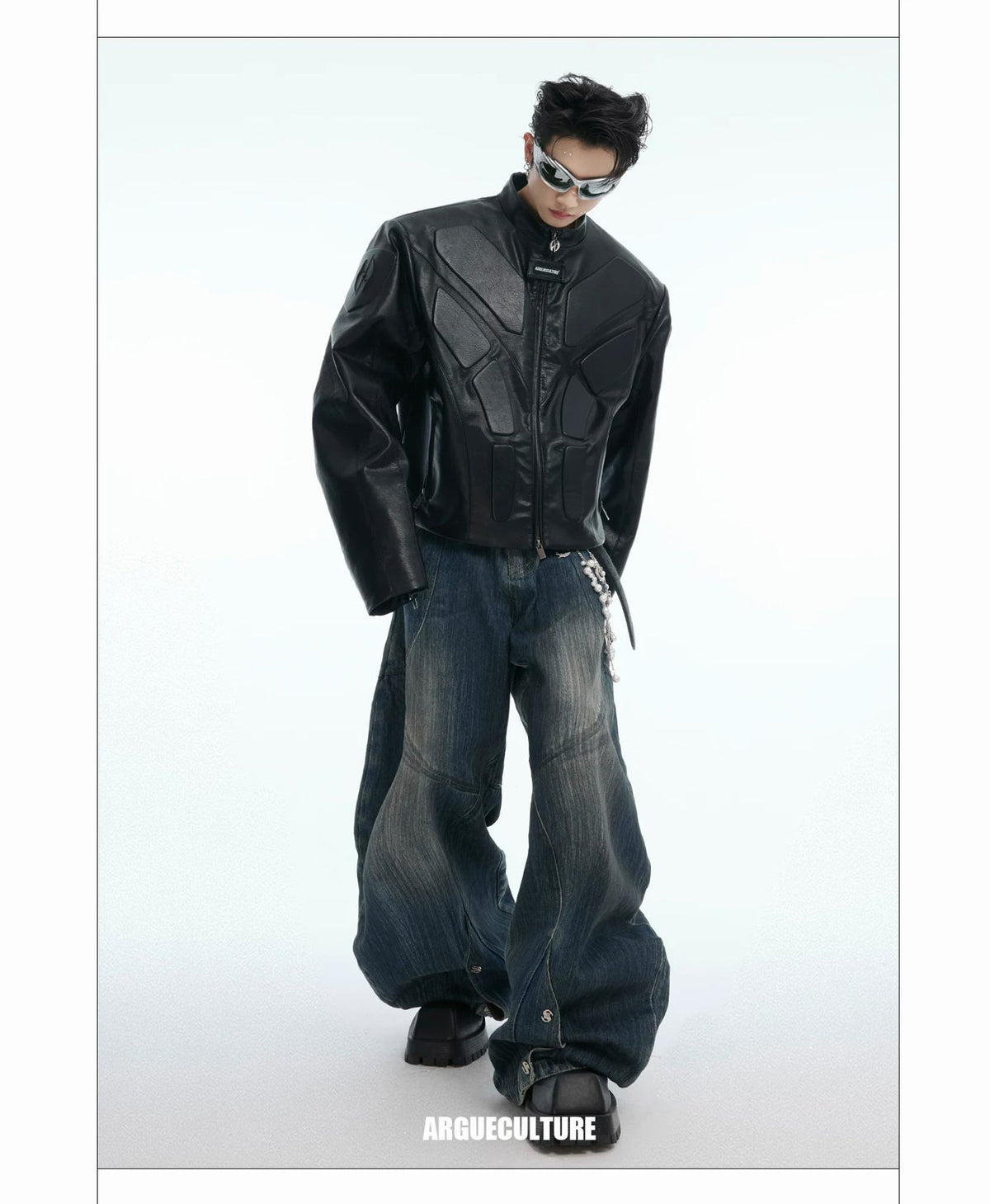 Embossed Panel Stand-Collar Moto Jacket - COPPING THREADS - Argue Culture