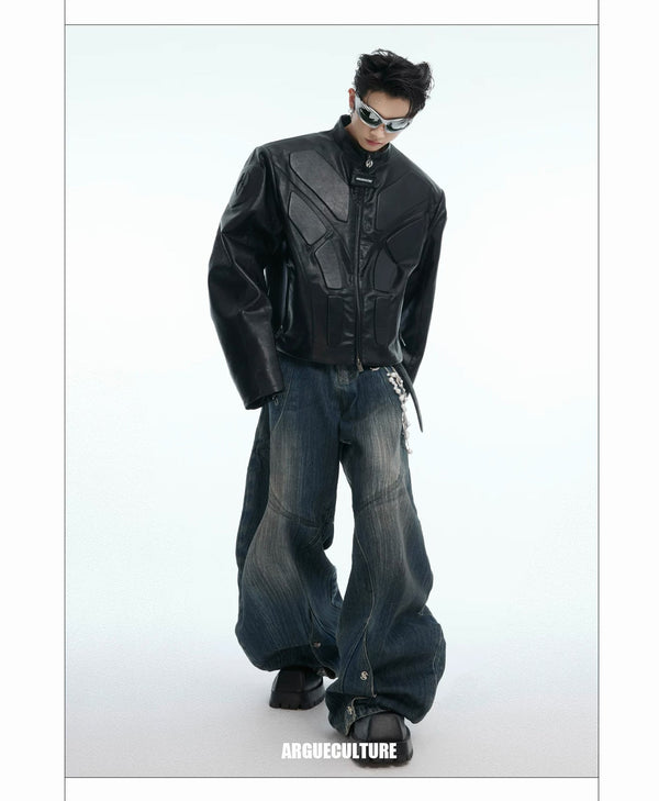 Embossed Panel Stand-Collar Moto Jacket - COPPING THREADS - Argue Culture