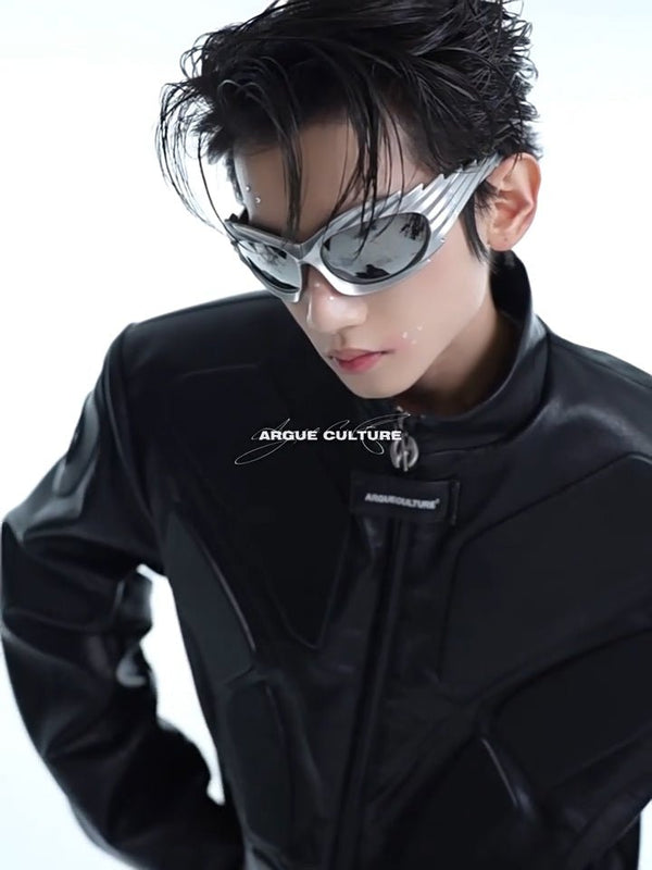 Embossed Panel Stand-Collar Moto Jacket - COPPING THREADS - Argue Culture