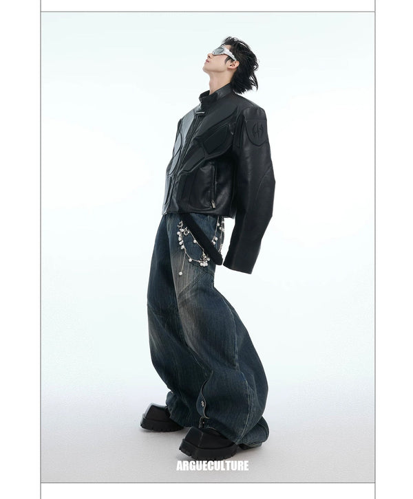 Embossed Panel Stand-Collar Moto Jacket - COPPING THREADS - Argue Culture