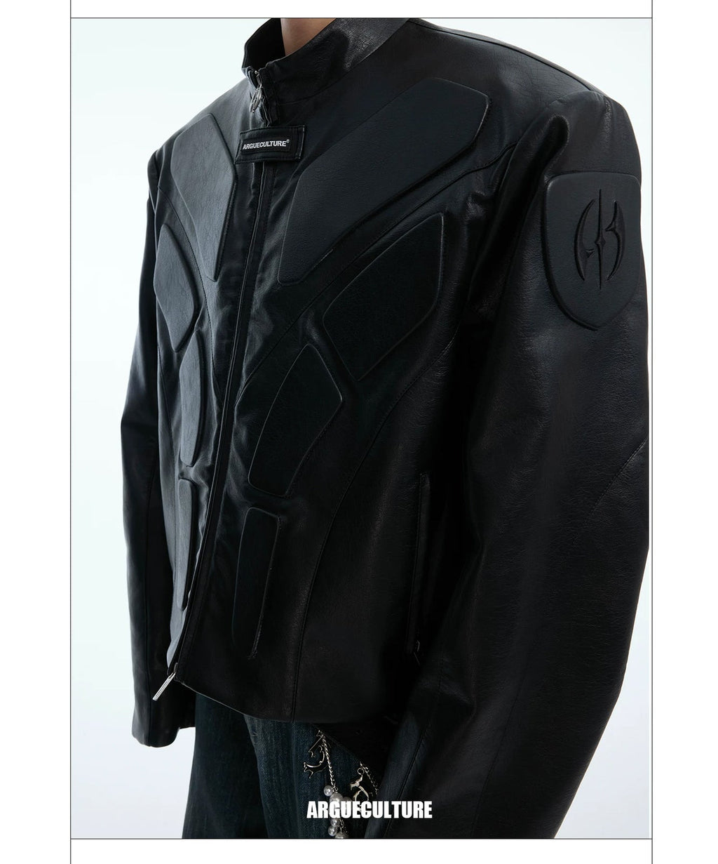 Embossed Panel Stand-Collar Moto Jacket - COPPING THREADS - Argue Culture