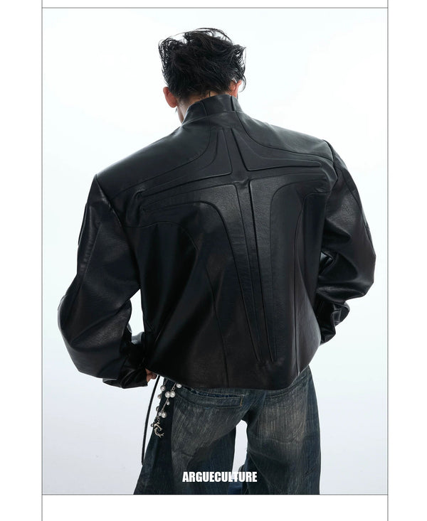 Embossed Panel Stand-Collar Moto Jacket - COPPING THREADS - Argue Culture