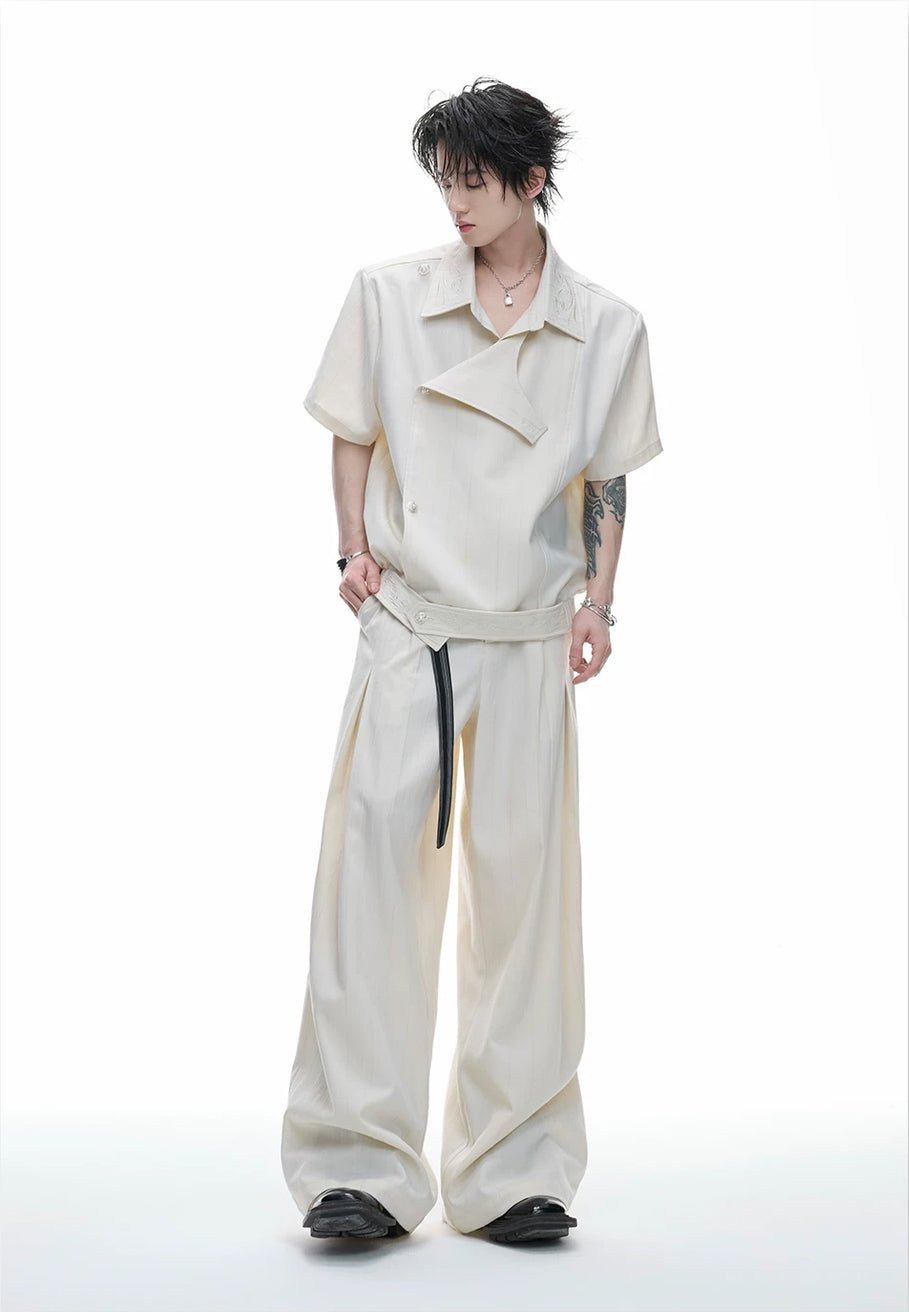 Embroidered Asymmetric Stripe Shirt Set - COPPING THREADS - Argue Culture