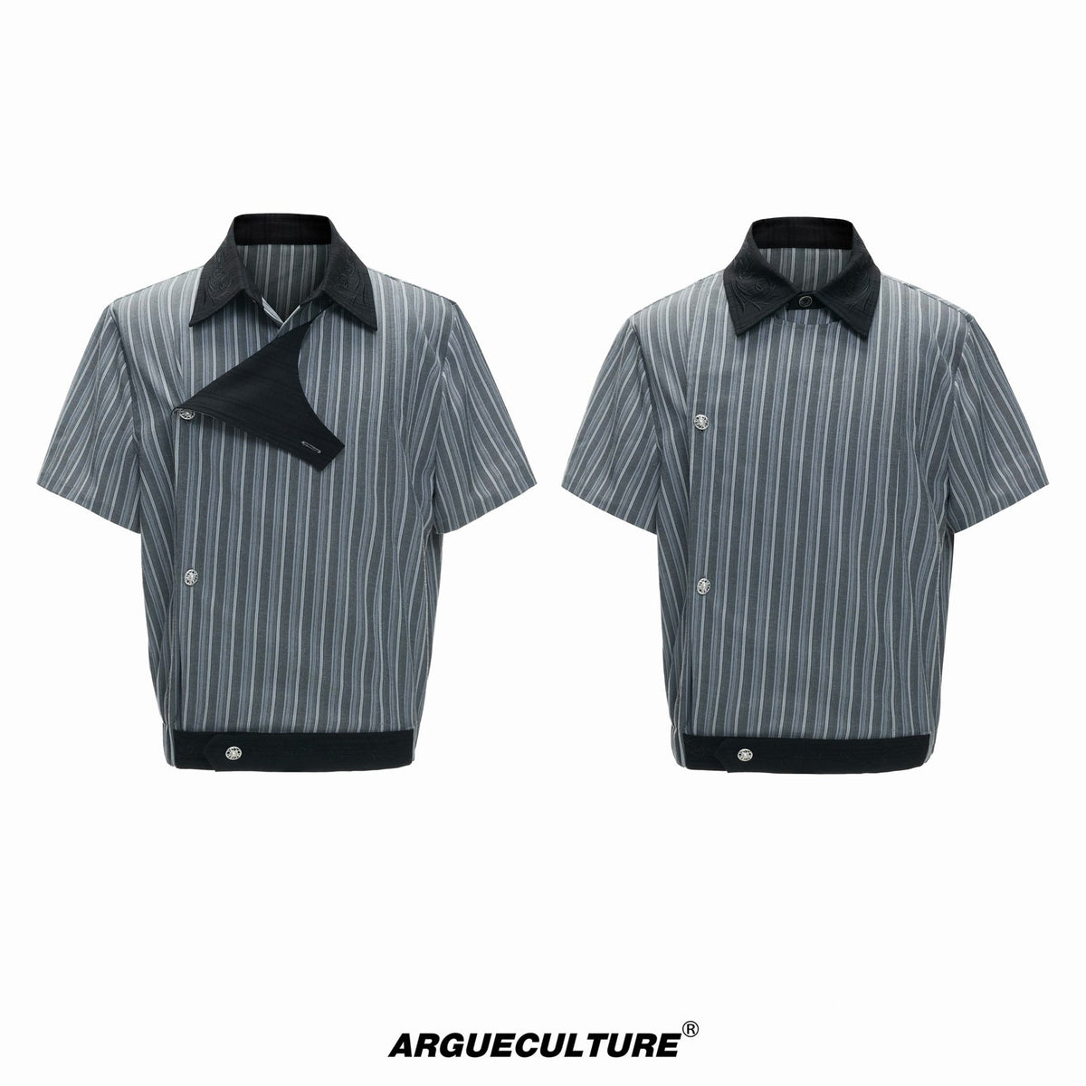 Embroidered Asymmetric Stripe Shirt Set - COPPING THREADS - Argue Culture