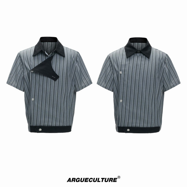 Embroidered Asymmetric Stripe Shirt Set - COPPING THREADS - Argue Culture