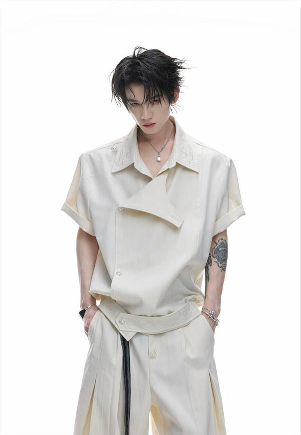 Embroidered Asymmetric Stripe Shirt Set - COPPING THREADS - Argue Culture