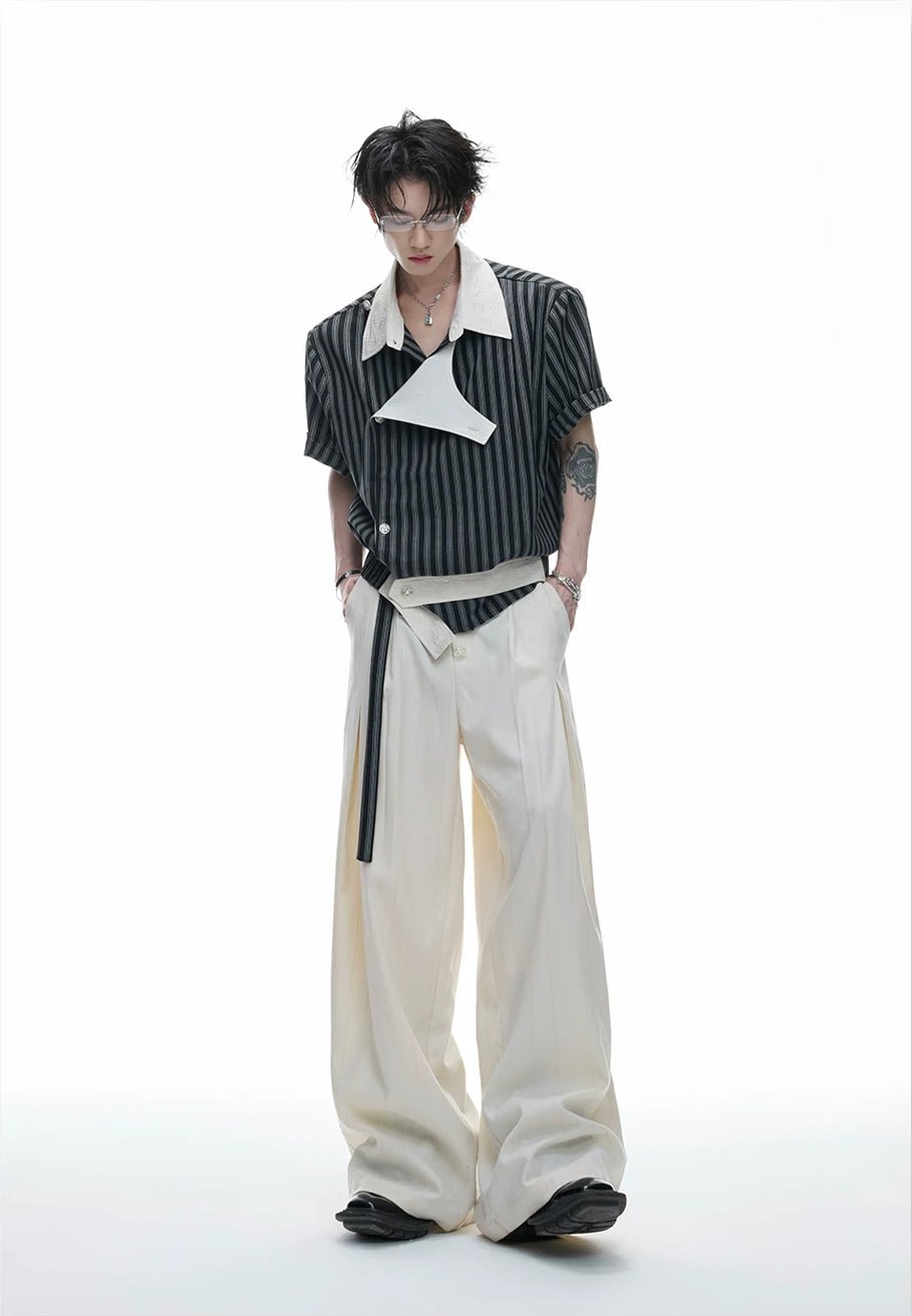 Embroidered Asymmetric Stripe Shirt Set - COPPING THREADS - Argue Culture