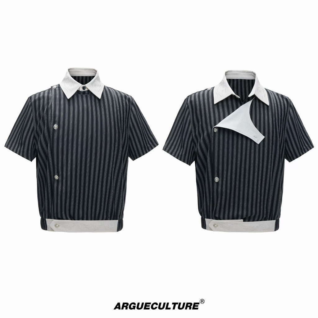 Embroidered Asymmetric Stripe Shirt Set - COPPING THREADS - Argue Culture