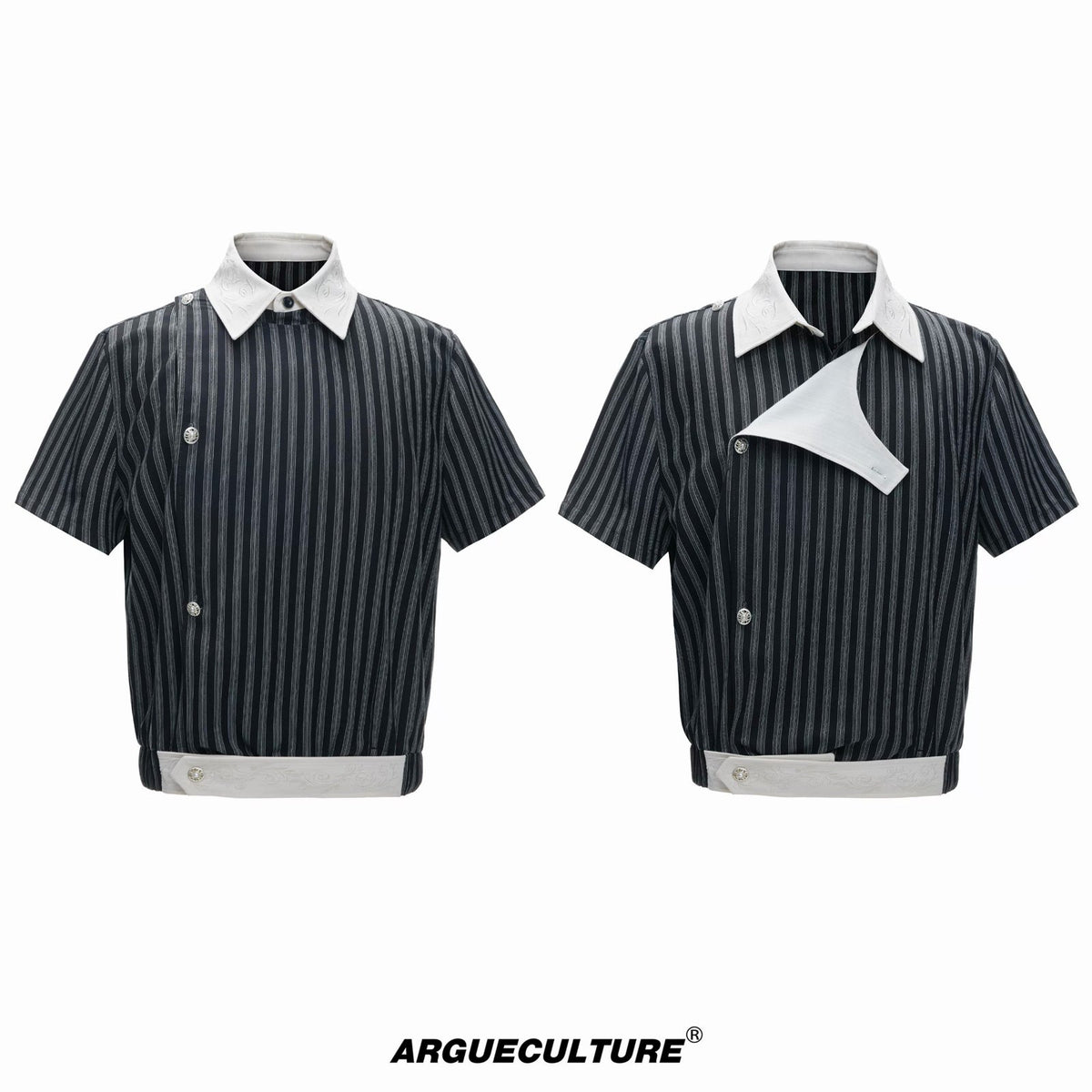 Embroidered Asymmetric Stripe Shirt Set - COPPING THREADS - Argue Culture