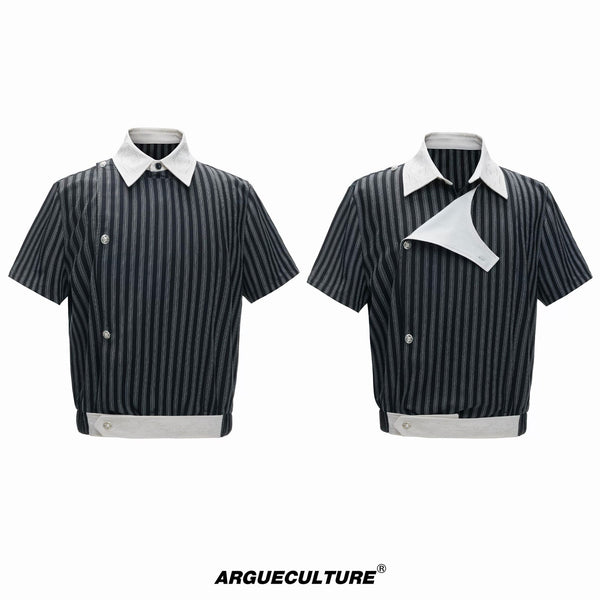 Embroidered Asymmetric Stripe Shirt Set - COPPING THREADS - Argue Culture