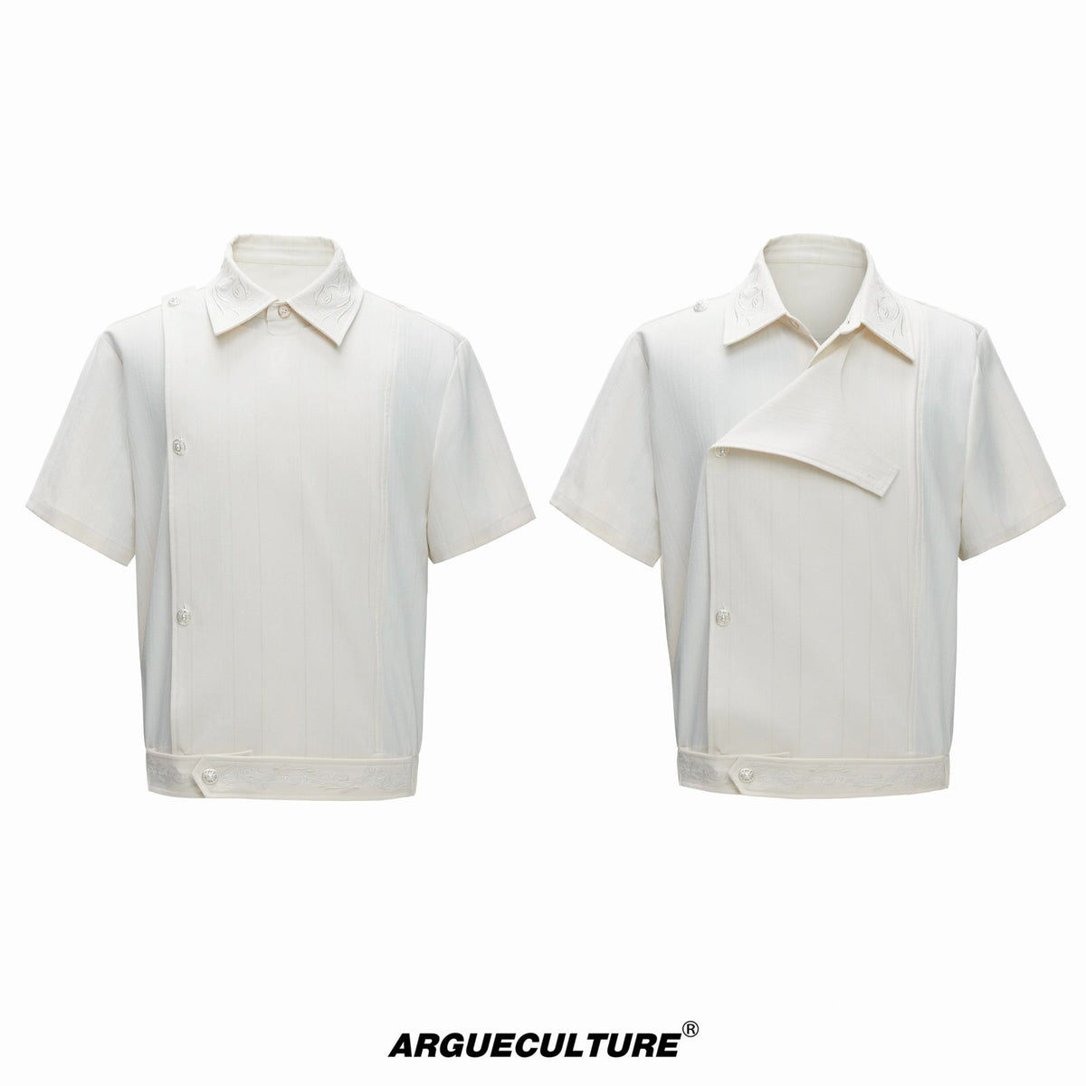 Embroidered Asymmetric Stripe Shirt Set - COPPING THREADS - Argue Culture