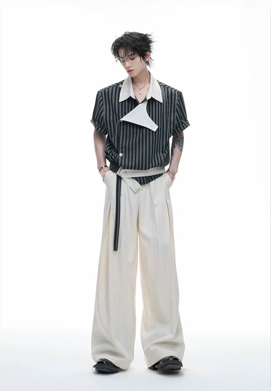 Embroidered Asymmetric Stripe Shirt Set - COPPING THREADS - Argue Culture