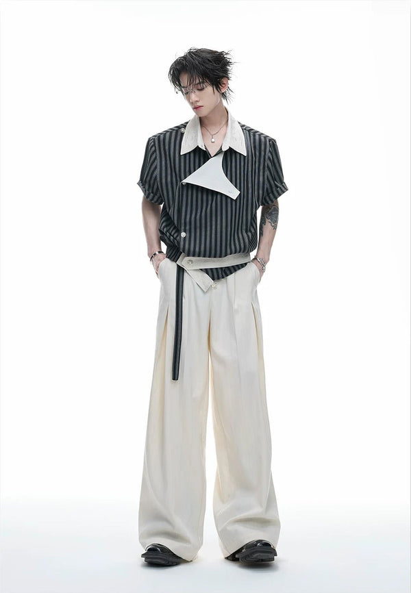 Embroidered Asymmetric Stripe Shirt Set - COPPING THREADS - Argue Culture