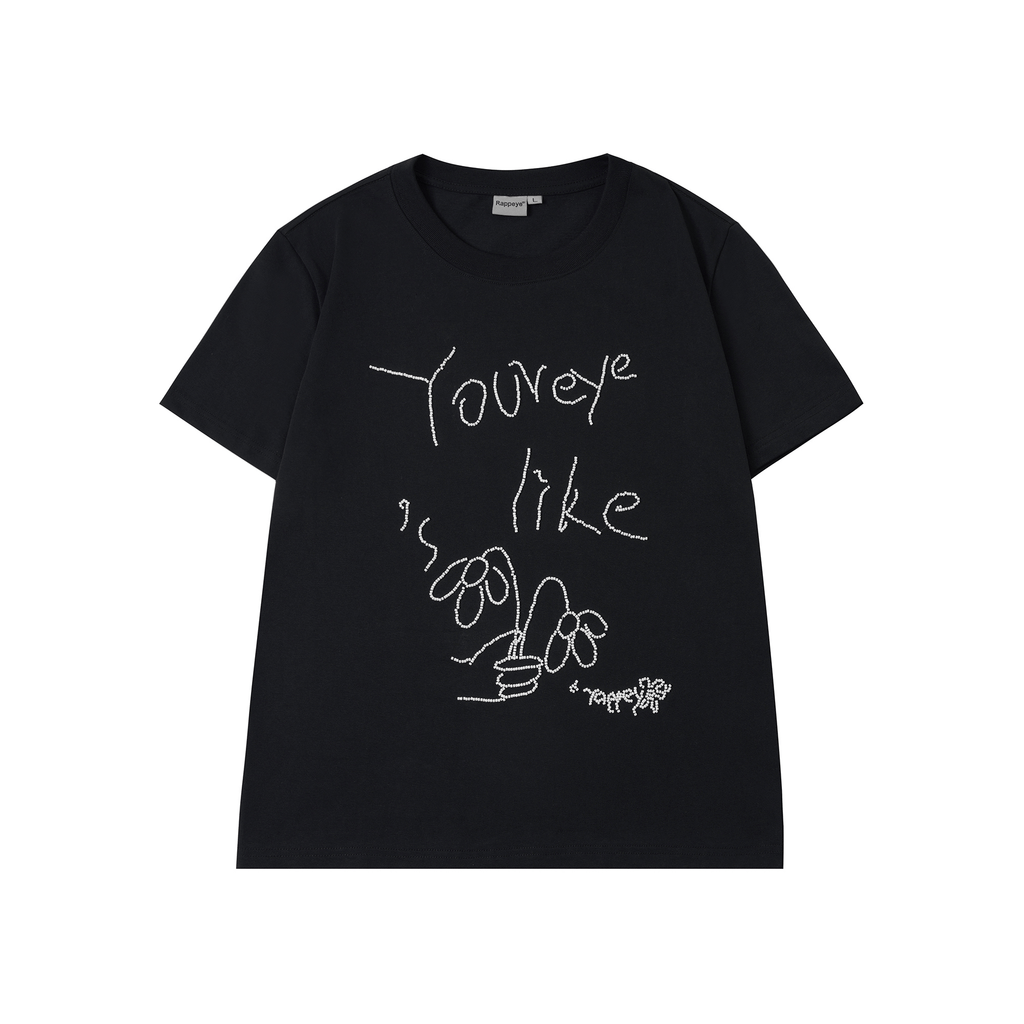 Embroidered Beaded Lettering Graphic Tee - COPPING THREADS - RAPPEYE