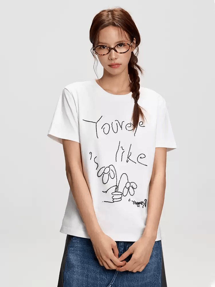 Embroidered Beaded Lettering Graphic Tee - COPPING THREADS - RAPPEYE