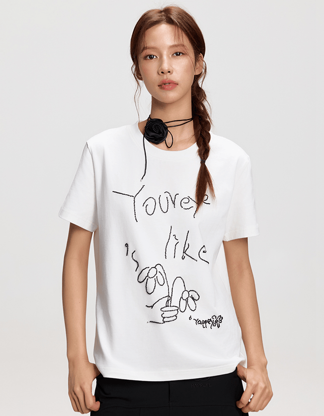 Embroidered Beaded Lettering Graphic Tee Main Image