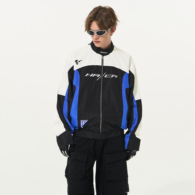 Embroidered Color - Blocked Stand Collar Racing Jacket - COPPING THREADS - Harsh and Cruel Hover Image