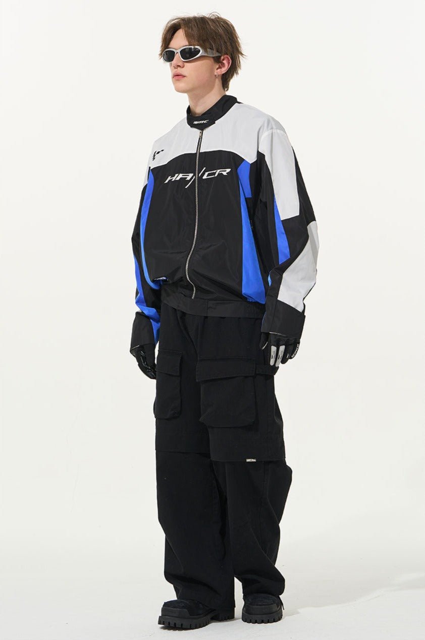 Embroidered Color - Blocked Stand Collar Racing Jacket - COPPING THREADS - Harsh and Cruel