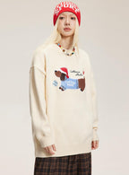 Embroidered Flocked Dog Print Knit Sweater - COPPING THREADS - CATTEE