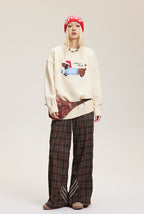 Embroidered Flocked Dog Print Knit Sweater - COPPING THREADS - CATTEE