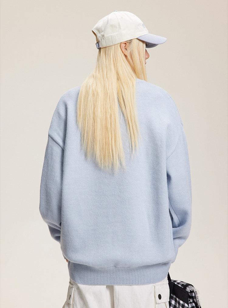 Embroidered Flocked Dog Print Knit Sweater - COPPING THREADS - CATTEE