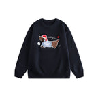 Embroidered Flocked Dog Print Knit Sweater - COPPING THREADS - CATTEE