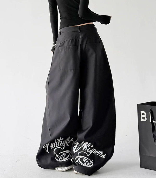 Embroidered-Hem Wide-Leg Pants - COPPING THREADS - CT ORIGINALS