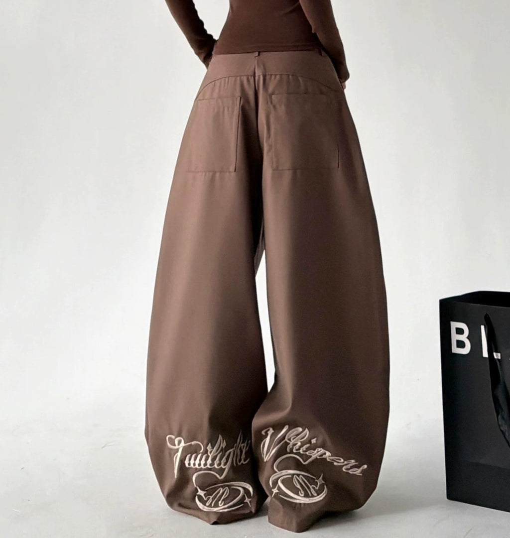 Embroidered-Hem Wide-Leg Pants - COPPING THREADS - CT ORIGINALS