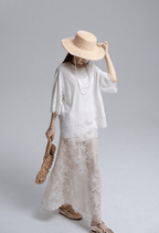 Embroidered Lace Panel Tee & Sheer Maxi Skirt Set - COPPING THREADS - LulusMiracle