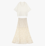 Embroidered Lace Panel Tee & Sheer Maxi Skirt Set - COPPING THREADS - LulusMiracle