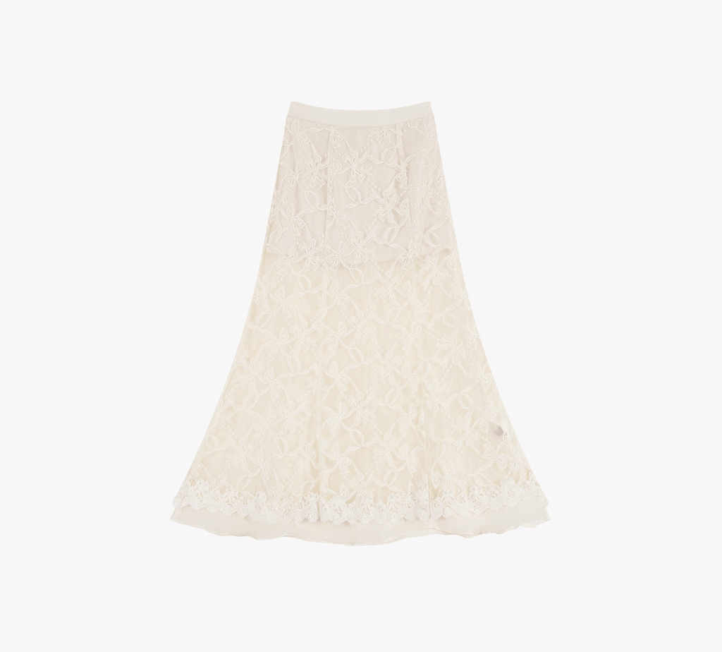 Embroidered Lace Panel Tee & Sheer Maxi Skirt Set - COPPING THREADS - LulusMiracle