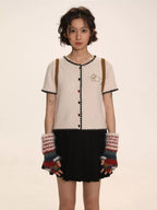 Embroidered Rabbit Logo Short Sleeve Knit Cardigan - COPPING THREADS - MOROMORO